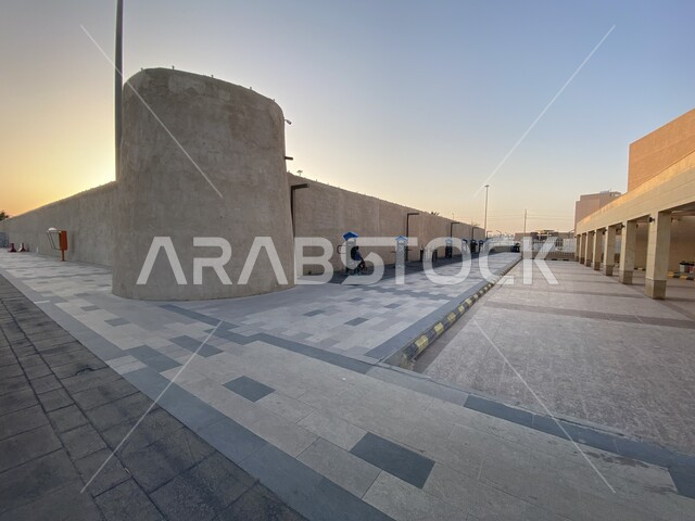 Tourist religious monuments in Saudi Arabia, a picture of the historic Ibrahim Palace walkway in Al-Ahsa Governorate in the city of Hofuf in the Kingdom of Saudi Arabia, ancient historical buildings 