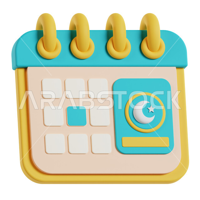   رسوم كرتونيه ثلاثية الابعاد لتقويم العام  الهجري ، بداية شهر رمضان المبارك ، ايقونة روزنامة سنويه ، ايام وشهور السنه الهجريه