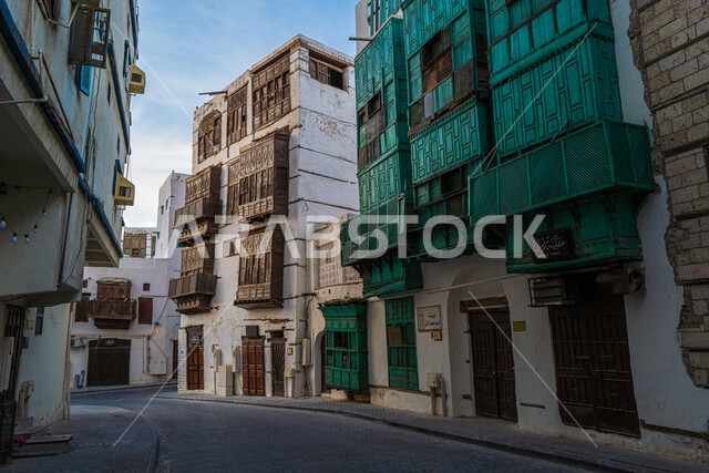 The historical city in Jeddah with an ancient Arab and Islamic architectural design, heritage tourist places in the Kingdom of Saudi Arabia, monuments and archaeological buildings in the neighborhoods of Jeddah Al-Balad