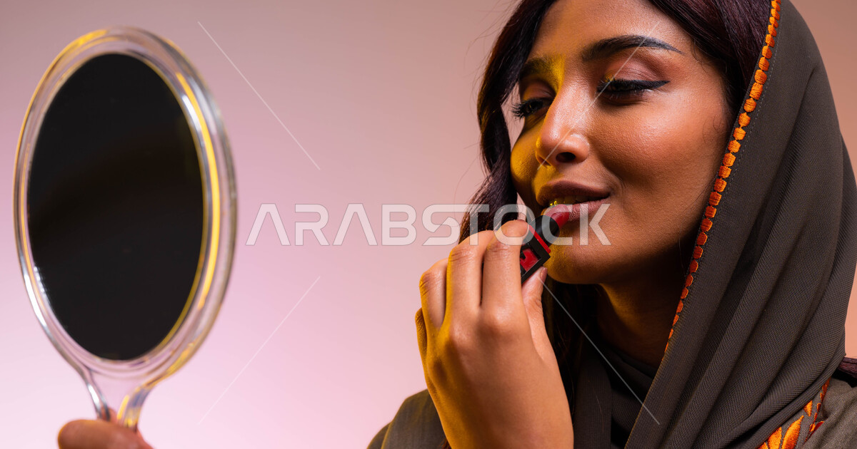 Cosmetics store, a closeup portrait of a Saudi Arabian Gulf woman