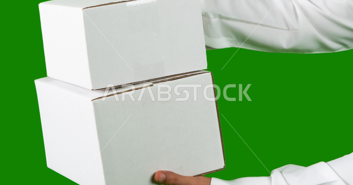 Fast and safe delivery services, mockup of a laminated cardboard box