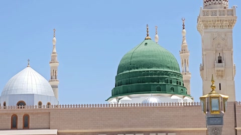 The Minaret and the Green dome of The Prophet's Mosque or Al Masjid Al Nabawi