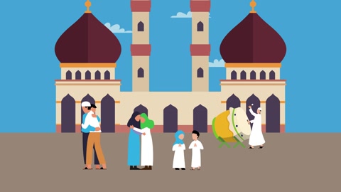 Family congratulating each other and celebrating eid mubarak