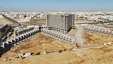 منظر جوي لموقع بناء في ينبع، المملكة العربية السعودية