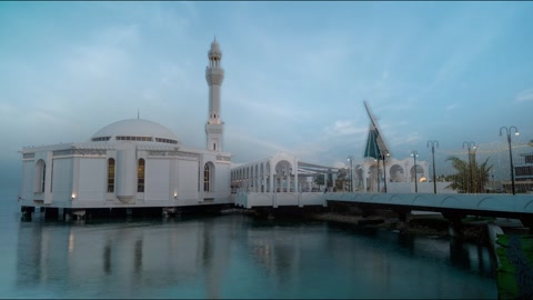 Timelapse of sunrise on the floating Al-Rahma Mosque