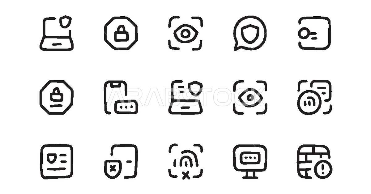 Vector set of icons and shield symbols, protection and security, vector ...