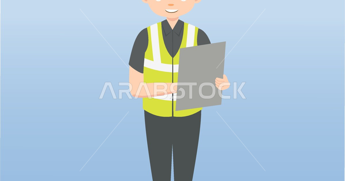 Vector engineer running the business, holding an engineering blueprint ...