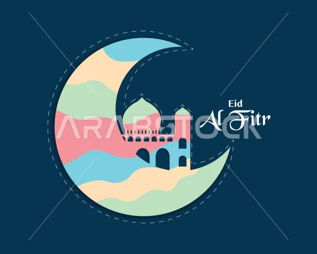 Vector text Eid al-Fitr in English, blue background, occasions and celebrations, Islamic holidays, vector illustrator.