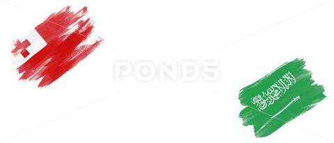 Tonga and Saudi Arabia Flags on White