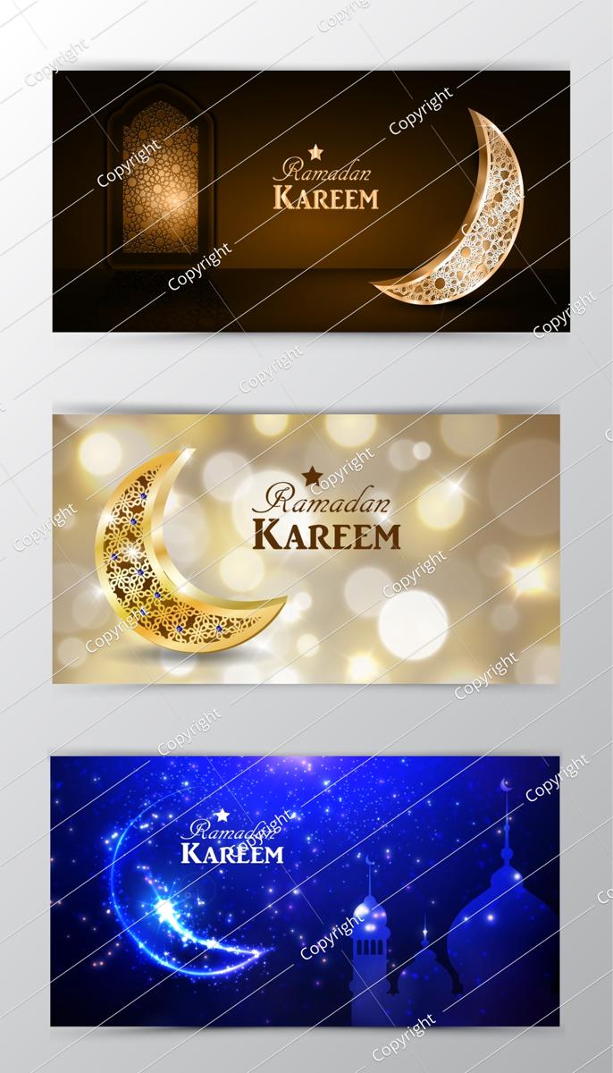 مجموعة لافتات بطاقات تهنئة رمضان كريم