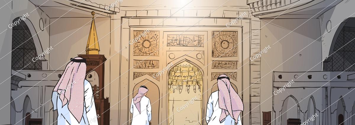 Arab People Coming To Mosque Building Muslim Religion Ramadan Kareem Holy Month