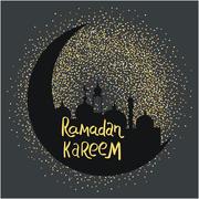 Ramadan Kareem with sparkling glitter crescent moon