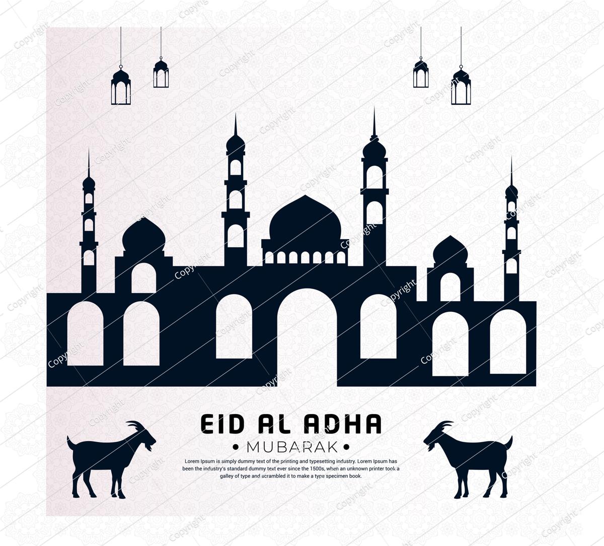 Eid al adha mubarak islamic background with black and white color.