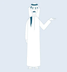 Concern for elegance and appearance, concept of self-confidence and masculinity, Saudi Arabian Gulf man wearing traditional thobe and ghutra standing straight and looking at camera, full body portrait, gray background, vector illustrator