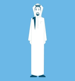 Saudi Man Gaming on Smartphone with Blue Background - Photo