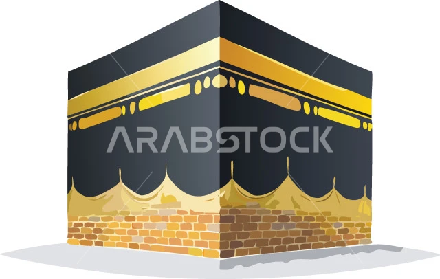قالب تصميم اسلامي ديني، رسوم توضيحية ثلاثية الأبعاد للكعبة المشرفة، قبلة الاسلام والمسلمين في مكة المكرمة، معالم دينية اسلامية مقدسة، خلفية بيضاء, فيكتور اليسريتور
