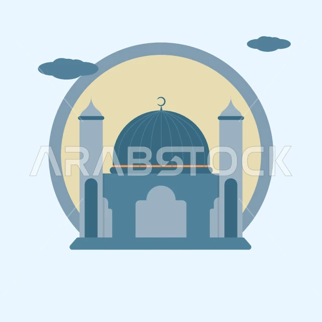 The concept of worship and getting closer to Allah Almighty, Ramadan religious design templates, 3D illustrations of an Islamic mosque, Muslims calling to perform prayers and worship, blue background, vector illustrator