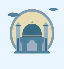 مفهوم العبادة والتقرب إلى الله تعالى, قوالب تصميم دينية رمضانية، رسوم توضيحية ثلاثية الابعاد لمسجد اسلامي, نداء المسلمين لآداء الصلوات والعبادات, خلفية زرقاء, فيكتور اليسريتور