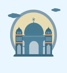 The concept of worship and getting closer to Allah Almighty, Ramadan religious design templates, 3D illustrations of an Islamic mosque, Muslims calling to perform prayers and worship, blue background, vector illustrator