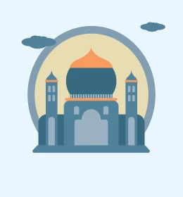 The concept of worship and getting closer to Allah Almighty, Ramadan religious design templates, 3D illustrations of an Islamic mosque, Muslims calling to perform prayers and worship, blue background, vector illustrator
