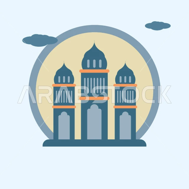 3D illustration of Islamic mosque, concept of worship and getting closer to Allah, Ramadan religious design templates, call for Muslims to perform prayers and worship, blue background, vector illustrator