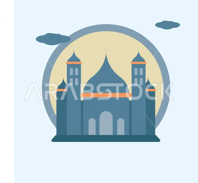 3D illustration of Islamic mosque, concept of worship and getting closer to Allah, Ramadan religious design templates, call for Muslims to perform prayers and worship, blue background, vector illustrator