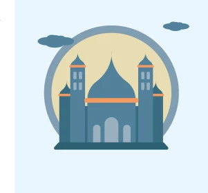 3D illustration of Islamic mosque, concept of worship and getting closer to Allah, Ramadan religious design templates, call for Muslims to perform prayers and worship, blue background, vector illustrator