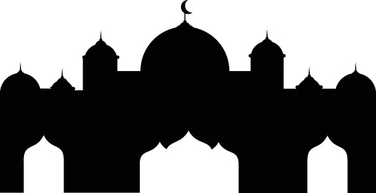 رسومات وتصاميم دينية واسلامية, مفهوم العبادة والتقرب الى الله تعالى, لوغو لمسجد اسلامي باللون الأسود, الاستعداد لاستقبال شهر رمضان المبارك, خلفية بيضاء, فيكتور اليستريتور
