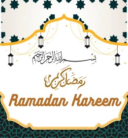 Ramadan Kareem, texts and phrases in Arabic and English, authentic Arabic calligraphy, cards and design templates to congratulate the arrival of the month of goodness, congratulations and greetings on Islamic religious occasions, stars, crescent and various engravings, white background, vector illustrator