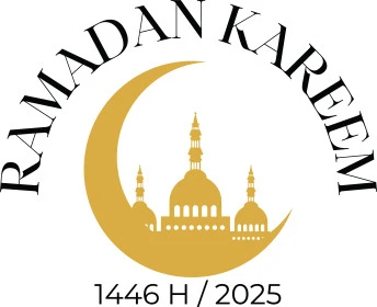 رمضان كريم، نصوص و عبارات باللغة الانجليزية، بطاقات و قوالب تصميم للتهنئة بقدوم شهر الخير، التبريكات و التهاني بالمناسبات الدينية الإسلامية، مآذن مساجد مع زخرفات وزينة رمضانية، خلفية بيضاء, فيكتور اليستريتور