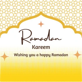 رمضان كريم، نصوص و عبارات باللغة الانجليزية، بطاقات و قوالب تصميم للتهنئة بقدوم شهر الخير، التبريكات و التهاني بالمناسبات الدينية الإسلامية، زخرفات ونقوش رمضانية، خلفية بيضاء وصفراء, فيكتور اليستريتور