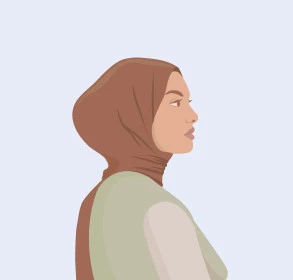 Attention to elegance and appearance, side illustration of a veiled Saudi Arabian Gulf young woman looking at something, modern veiled fashion, white background, vector illustrator