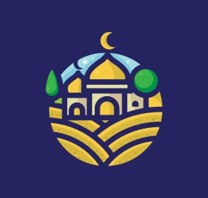 الاستعداد لقدوم شهر رمضان المبارك، مفهوم العبادة والتقرب الى الله تعالى، رسوم توضيحية لمسجد بألوان متنوعة، تصاميم دينية للمناسبات الاسلامية, خلفية زرقاء، فيكتور اليستريتور 