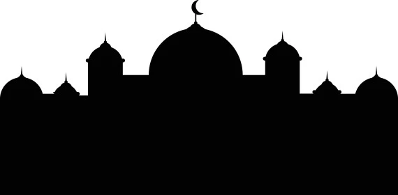 Distinctive designs of mosque domes and minarets in black on a white background, the concept of worship and getting closer to God, the call of Muslims to perform prayer, Islamic Ramadan drawings and decorations, white background, Illustrator vector