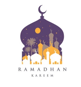 Islamic religious occasions and holidays, Ramadan Kareem calligraphy in English, 3D illustration of religious mosques in blue, joy of the coming of the month of goodness, white background, vector illustrator