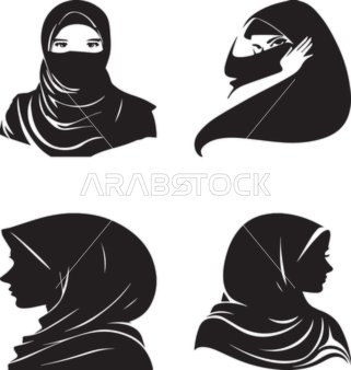 امراه عربيه سعوديه خليجيه محجبه باللون الاسود, حجاب المراه المسلمه باللون الاسود على خلفيه بيضاء, فيكتور اليستريتور