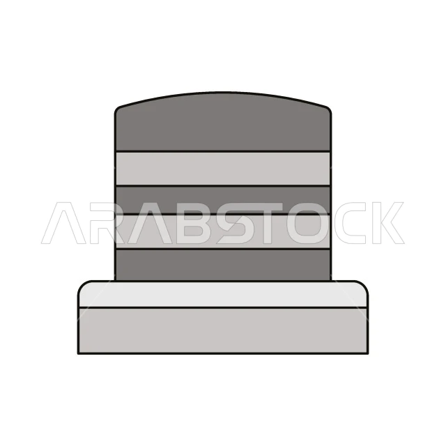 رسم توضيحي لجدار رمي الجمرات، دليل الحج المبرور, الخطوات المتبعة لأداء مناسك الحج, قدوم المسلمين من شتى أنحاء العالم لأداء الفرائض والعبادات, أماكن دينية مقدسة، خلفية بيضاء، فيكتور اليستريتور