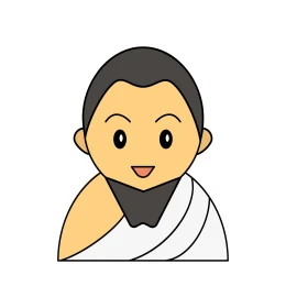 رسم توضيحي لوجه حاج محرم، دليل الحج المبرور, الخطوات المتبعة لأداء مناسك الحج, قدوم المسلمين من شتى أنحاء العالم لأداء الفرائض والعبادات, أماكن دينية مقدسة، خلفية بيضاء، فيكتور اليستريتور