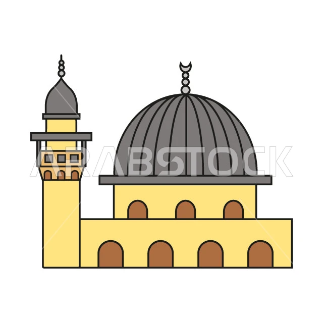 رسوم و ديكورات اسلامية, تصميم لمبنى مسجد على خلفية بيضاء, مفهوم العبادة و التقرب الى الله, الصلاة في المسجد, فيكتور اليستريتور