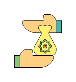 Islamic zakat and charity icons and donation symbols, the concept of worship and getting closer to God Almighty, helping the needy and the poor, the third pillar of Islam, white background, vector illustrator