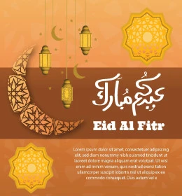 Greeting templates and designs, holiday greeting cards, phrases and texts in Arabic and English, colorful Eid Mubarak manuscript, congratulations and greetings on Islamic religious occasions, Illustrator vector