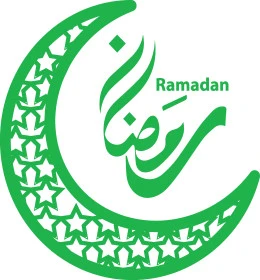 رمضان، قالب تهنئة بقدوم شهر الخير والبركة، فنون الخط العربي الأصيل، المناسبات والأعياد الدينية الاسلامية، مخطوطة رمضان باللغة العربية مع هلال، خلفية بيضاء، فيكتور اليستريتور