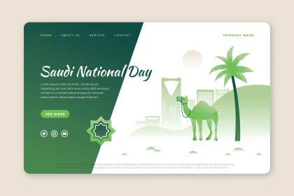 Saudi National Day manuscript, Flag Day March 11, patriotic phrase in English, National Day September 23, graphics and events for the Kingdom of Saudi Arabia, white background, Illustrator vector