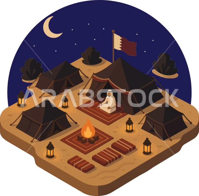 مخيمات سياحية في صحاري قطر, خيمة تقليدية على الرمال الذهبية الناعمة في الصحراء، الجلسات الشعبية الهادئة, أجواء شتوية وتخييم في المناطق الصحراوية, مناطق المغامرات الشبابية ورحلات السفاري الممتعة
