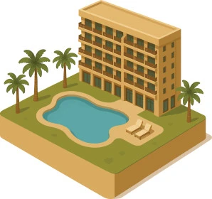 مجسم ثلاثي الابعاد لمنتجع في مدينة الملك عبدالله, فنادق ومنتجعات المملكة العربية السعودية, خلفية بيضاء, فيكتور اليستريتور