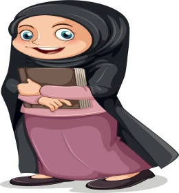 الاستمتاع بهواية القراءة والاستكشاف, قضاء وقت الفراغ بالتعلم والثقافة, مفهوم التثقيف والبحث العلمي, رسم توضيحي لشابة عربية خليجية سعودية مبتسمة ترتدي العباءة والحجاب تمسك الكتاب, الجسم بالطول الكامل، خلفية بيضاء، فيكتور اليستريتور