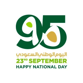 Saudi National Day phrase in English and Arabic, raising flags in pride of belonging to the homeland, design templates to celebrate national occasions and holidays, Saudi Flag Day March 11, National Day anniversary September 23, white background, Illustrator vector