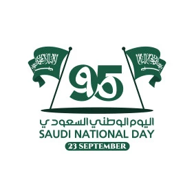 Raising flags in pride of belonging to the homeland, Saudi National Day phrase in English and Arabic, design templates for celebrating national occasions and holidays, Saudi Flag Day March 11, National Day anniversary September 23, white background, Illustrator vector