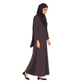 الاناقة والاهتمام بالمظهر الخارجي, مفهوم الحياء والحشمة، امرأة عربيه خليجية سعودية ترتدي الحجاب الاسود تنظر الى مكان ما, خلفية بيضاء، فيكتور اليستريتور