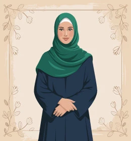 النظر الى الكاميرا بايماءات السرور, الاناقة والاهتمام بالمظهر الخارجي, مفهوم الحياء والحشمة، امرأة عربيه خليجية سعودية ترتدي الحجاب الاسود تقف بأيدي متقاطعة، فيكتور اليستريتور